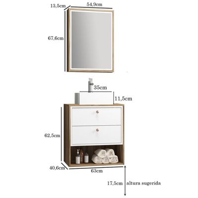 Conj Para Banheiro Gabinete 60cm Com Cuba E Armário Branco