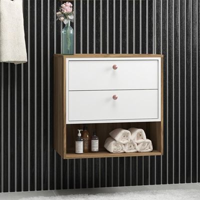 Balcão Gabinete Para Banheiro 60cm 2 Gavetas Branco Nogal