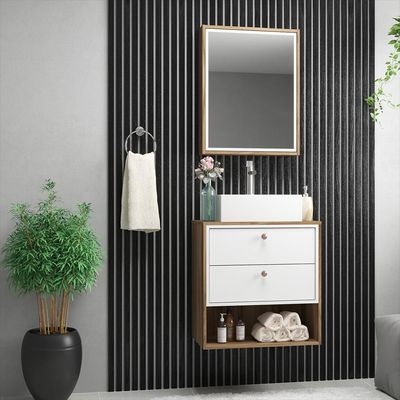 Balcão Gabinete Para Banheiro 60cm 2 Gavetas Branco Nogal