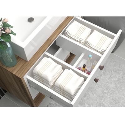 Conj Para Banheiro Gabinete 60cm Com Cuba E Armário Branco