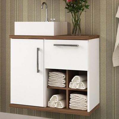 Balcão Gabinete Suspenso Para Banheiro 70cm B06 Branco Nogal