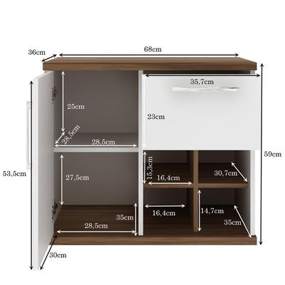 Balcão Gabinete Suspenso Para Banheiro 70cm B06 Branco Nogal