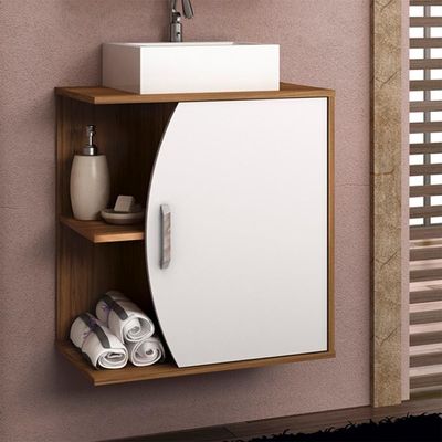 Armário Balcão Gabinete Para Banheiro 60Cm Branco Nogal