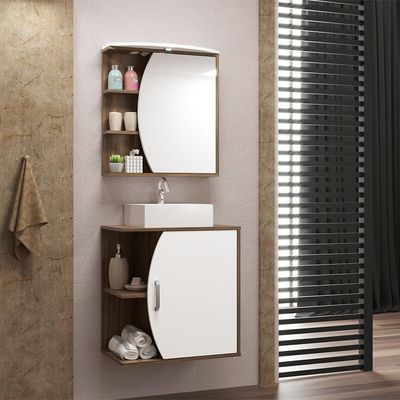 Armário Balcão Gabinete Para Banheiro 60Cm Branco Nogal