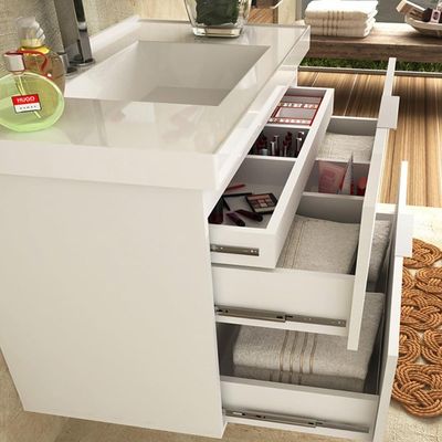 Armário Balcão Gabinete Para Banheiro 80Cm Branco Brilho