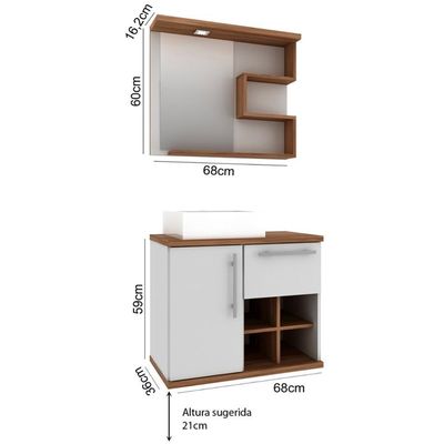 Kit Banheiro Gabinete Suspenso 70Cm B06 Branco Nogal
