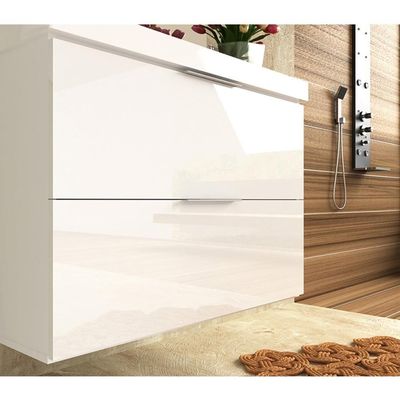 Armário Balcão Gabinete Para Banheiro 80Cm Branco Brilho