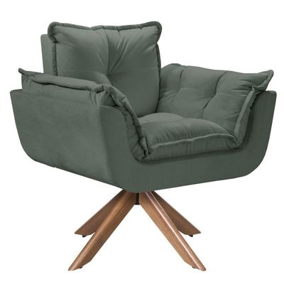 Poltrona Opala Giratória Madeira Suede