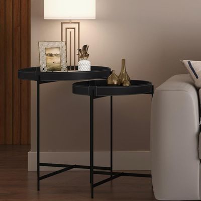 Mesa De Canto Lateral Decorativa Industrial Sala De Estar 56 Cm Sintético Preto P06 Daisy - Lyam
