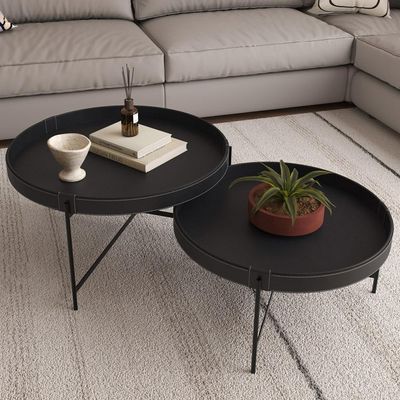 Mesa De Centro Decorativo Sala De Estar 70 Cm Industrial Sintético Preto P06 Aura