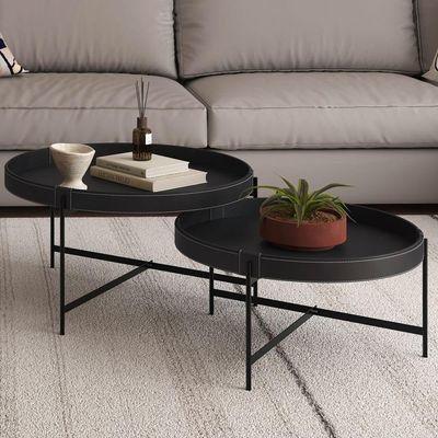 Mesa De Centro Decorativo Sala De Estar 60 Cm Industrial Sintético Preto P06 Aura - Lyam