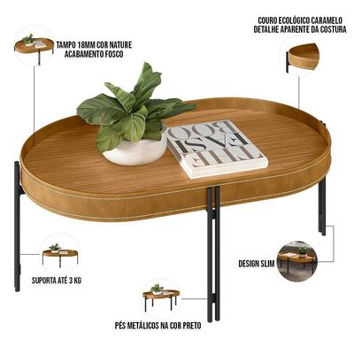 Mesa De Centro Decorativo Sala De Estar Industrial Caramelo Nord L05 Nature Preto