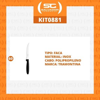 Kit - 60 Facas Para Churrasco Ipanema Com Lâmina Em Aço Inox 5 Pol Cabo Preto Fptop - Tramontina