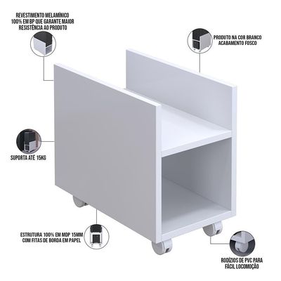 Kit 2 Suportes Para Cpu E Nobreak Com Rodízios Guide Branco