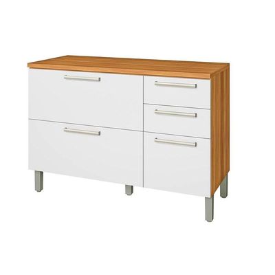 Balcão de Cozinha Modulado  Burguesa Premium 2 Portas e 3 Gavetas c/ Tampo Freijó/Branco - Nesher