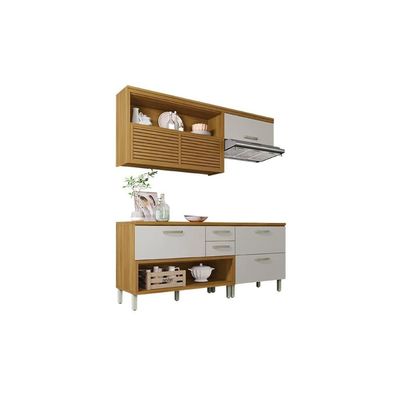 Kit de Cozinha Completa 3 Peças Princesa  (2 Balcões + Aéreo) C3P22 Freijo/Off White - Nesher