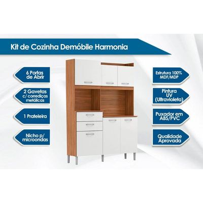 Kit de Cozinha Compacta Harmonia c/ 6 Portas e 2 Gavetas Avena/Grafito - Demóbile