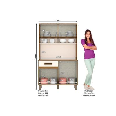 Kit de Cozinha Compacta Perla c/ 4 Portas e 1 Gaveta 105cm Nature/Off White - Henn