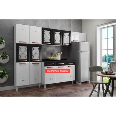 Cozinha Modulada Telasul Mirage New 3 Peças (2 Armários + 1 Paneleiro) CPT115 Branco/Preto