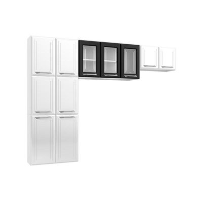 Cozinha Compacta Topázio 3 Peças (2 Armários + 1 Paneleiro) CPT123 Branco/Preto - Telasul