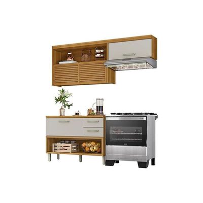 Cozinha Compacta Princesa 2 Peças (1 Armário + 1 Balcão) C2P21 Freijo/Off White - Nesher