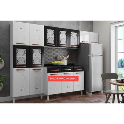 Cozinha Compacta Mirage New 3 Peças (2 Armários + 1 Paneleiro) CPT115 Branco/Preto - Telasul