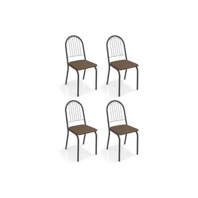Cadeira Sala de Jantar Noruega 4C077PRF Kit 4 Un Preto Fosco/Courano Marrom - Kappesberg