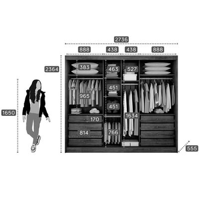 Guarda Roupas 3 Portas de Correr    e 8 Gavetas c/1 Espelho Spazzio Plus Branco - Novo Horizonte
