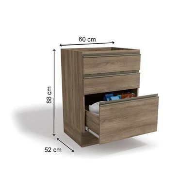 Gabinete de Cozinha Modulado Balcão Maxxi G743 c/ 3 Gavetas s/ Tampo 60cm Nogal - Kappesberg