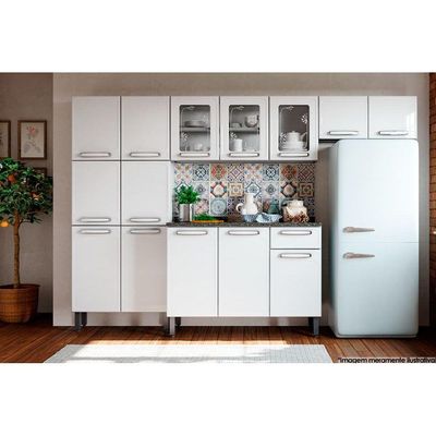 Gabinete de Cozinha Modulado Balcão Evidence 7122 3 Portas e 1 Gaveta c/ Tampo Branco - Bertolini