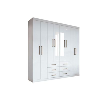 Guarda Roupa Casal 8 Portas e 6 Gavetas c/ Espelho Liverpool Branco - Santos Andirá
