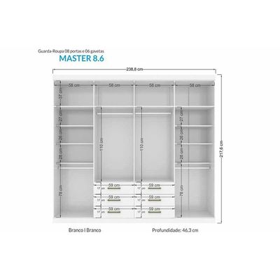 Guarda Roupa Casal 8 Portas e 6 Gavetas c/ Espelho Master 8.6 Jatoba/Grafitte - Santos Andirá