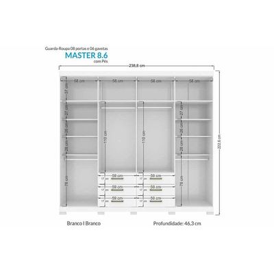 Guarda Roupa Casal 8 Portas e 6 Gavetas c/ Espelho e Pés Master 8.6 Jatoba/Grafitte - Santos Andirá