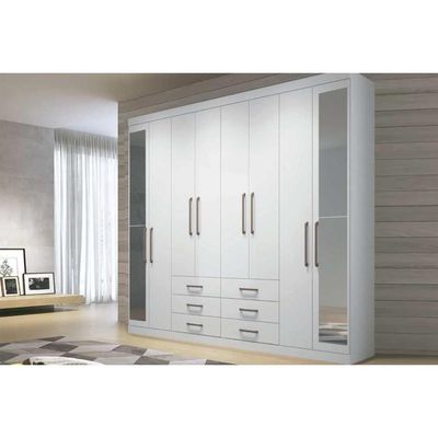 Guarda Roupa Casal 8 Portas e 6 Gavetas c/ Espelho Master 8.6 Branco - Santos Andirá