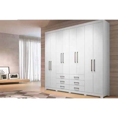 Guarda Roupa Casal 8 Portas e 6 Gavetas c/ Pés Master 8.6 Branco - Santos Andirá