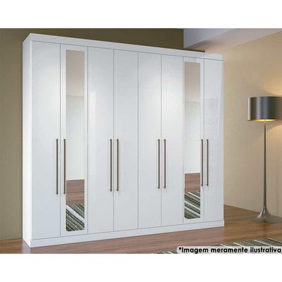 Guarda Roupa Casal 8 Portas e 4 Gavetas c/ Espelho Master Vip 8.4 Branco - Santos Andirá