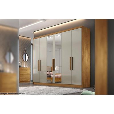 Guarda Roupa Casal 6 Portas e 6 Gavetas c/ Espelho Rizon Plus Branco - Novo Horizonte