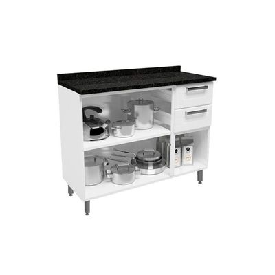 Balcão de Cozinha Múltipla 6114 3 Portas 2 Gavetas c/Tampo 105cm Branco/Preto - Bertolini