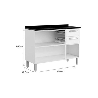 Balcão de Cozinha Modulado  Gourmet 7124 3 Portas e 2 Gavetas c/Tampo Branco/Preto - Bertolini