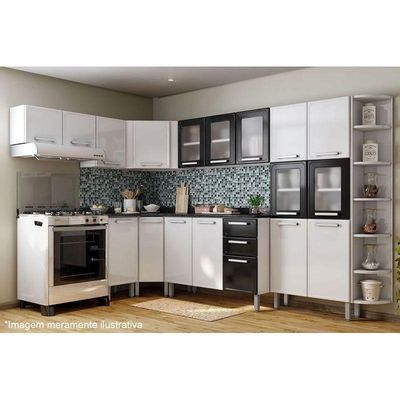 Balcão de Cozinha Modulado  Gourmet 7124 3 Portas e 2 Gavetas c/Tampo Branco/Preto - Bertolini