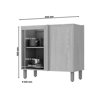 Balcão de Cozinha Canto Reto Connect c/ 1 Porta s/ Tampo 84cm Duna/Cristal - Henn