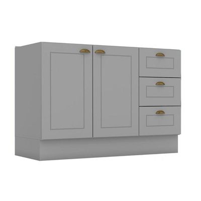 Balcão de Cozinha Americana 2 Portas e 3 Gavetas p/ Pia 120cm S/tampo Branco - Henn