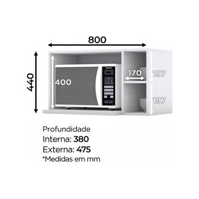 Armário de Cozinha Modulado  Americana p/ Micro-ondas Branco - Henn