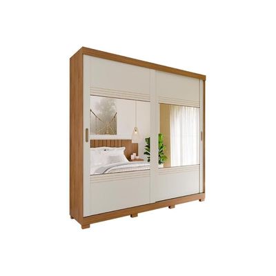 Guarda Roupa 2 Portas  de Correr e 4 Gavetas ec/ 2 Espelhos e Pés Blumenau Avelã/Off White - Panan