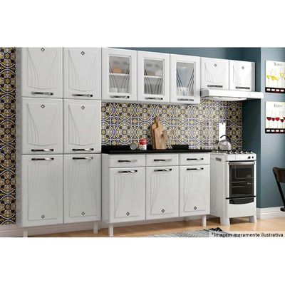 Armário Aéreo p/ Cozinha Star New c/ 3 Portas c/Vidro 120cm Branco - Telasul