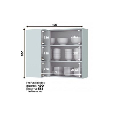 Armário Aéreo p/ Cozinha Canto Reto Americana 1 Porta 83cm Branco - Henn
