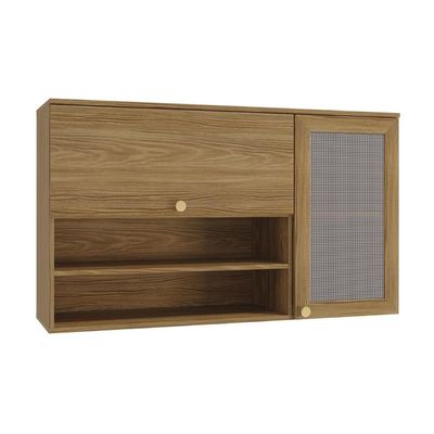 Armário Aéreo p/ Cozinha Botanic M635 2 Portas c/ Tela 120cm Nogueira - Kappesberg