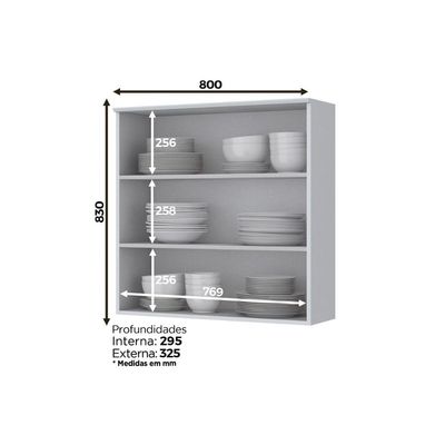 Armário Aéreo p/ Cozinha Americana 2 Portas 80cm Branco - Henn