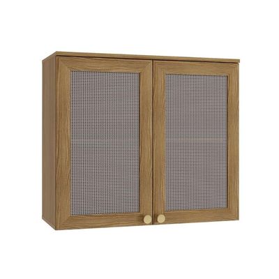 Armário Aéreo p/ Cozinha Botanic M633 2 Portas c/ Tela 80cm Nogueira - Kappesberg