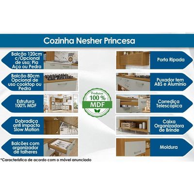 Armário Aéreo Cozinha Modulado  Princesa c/ 2 Portas Freijo/Off White - Nesher